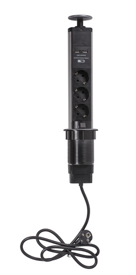 Upotettava 3-os pistorasia + 2 x USB