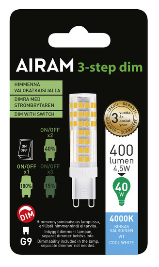 Airam ledlamppu G9 4,5W 4000K 3-step dim - Image 2
