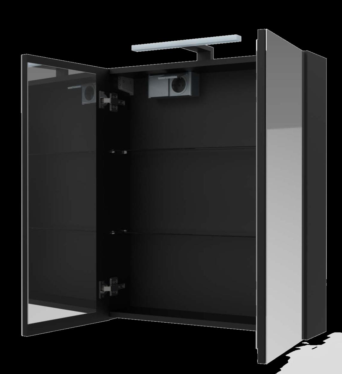 CREA Peilikaappi musta 60cm, IP44, ledvalaisin ja pistorasia - Image 2