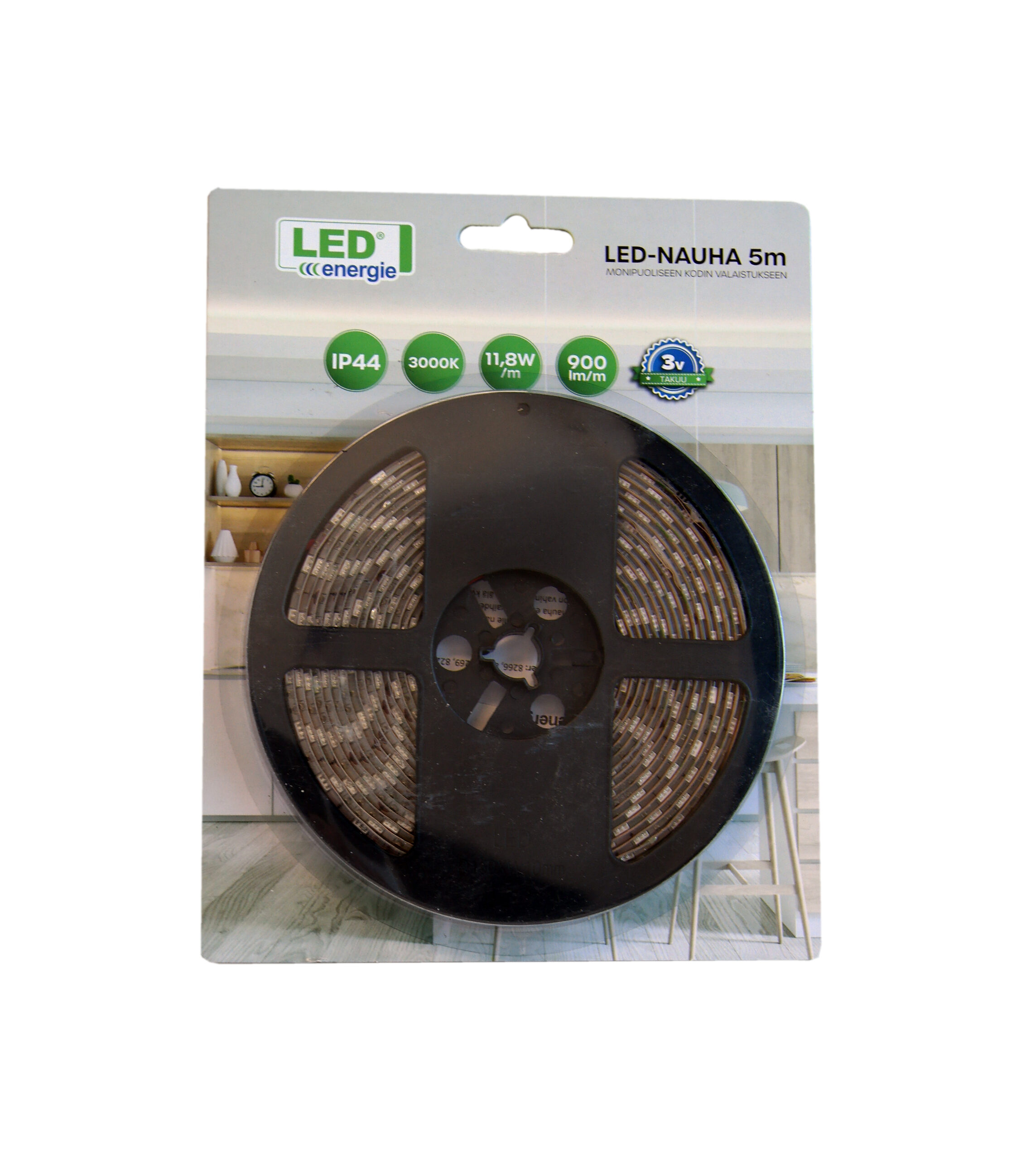 Led-valonauha 12V, 5m, 3000K, 11,8W/m, 900lm/m, IP44