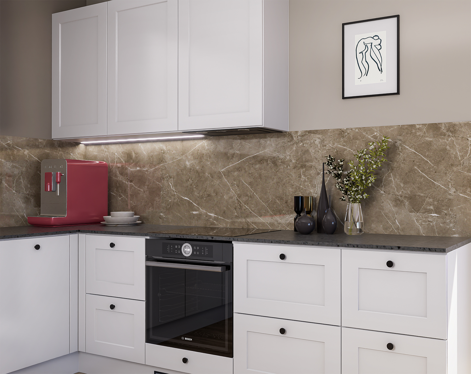 Kaksipuoleinen alumiinikomposiittilevy ruskea marmori | kiiltävä/peilaava kulta 610 x 3010 x 3 mm - Image 3