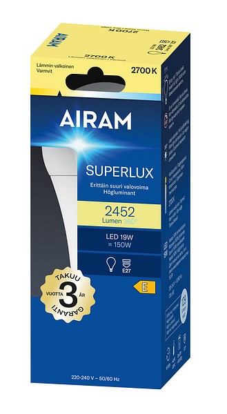 Airam opaali vakiokupu superteho E27 2700K 2452lm
