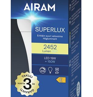 Airam opaali vakiokupu superteho E27 2700K 2452lm himmennettävä