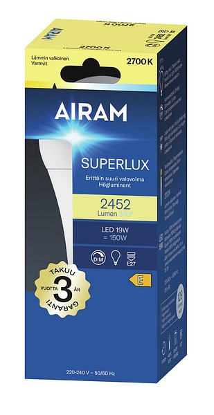 Airam opaali vakiokupu superteho E27 2700K 2452lm himmennettävä