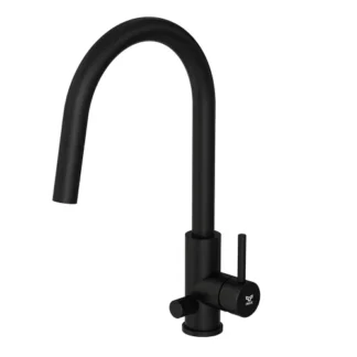 INOX by Tammiholma Q1 keittiöhana C-putkella, APK-liitännällä ja ulosvedettävällä suihkulla mattamusta