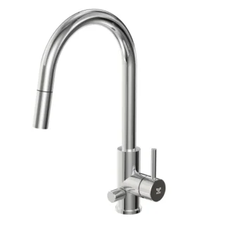 INOX by Tammiholma Q1 keittiöhana C-putkella, APK-liitännällä ja ulosvedettävällä suihkulla kromi