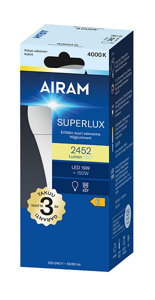 Airam opaali vakiokupu superteho E27 4000K 2452lm himmennettävä