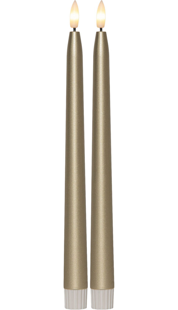 Flamme Metal LED-antiikkikynttilä 28,5 cm kulta 2 kpl/pak - Image 2