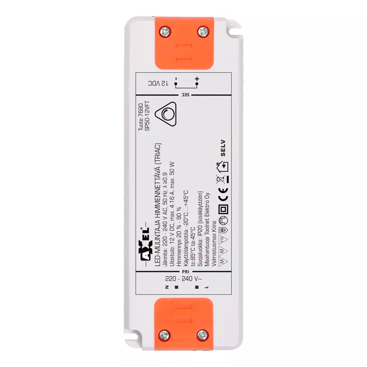 AXXEL LED-muuntaja 12VDC 220-240V 50 W TRIAC himmennettävä
