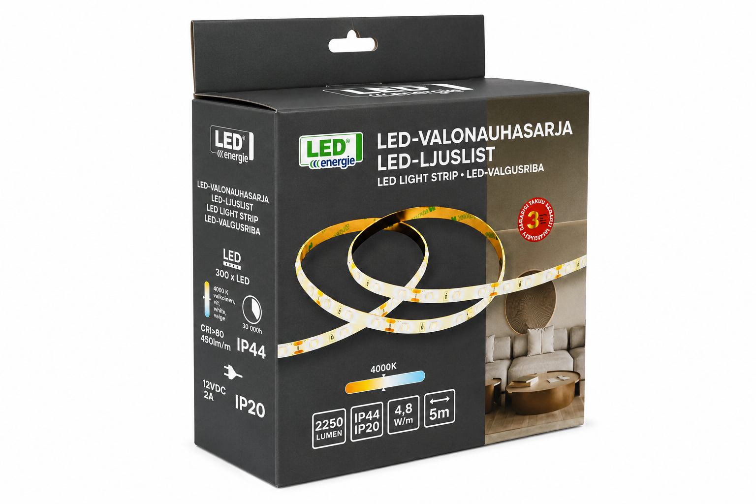 Valonauhasarja 5m 24W 2250lm 4000K IP20/IP44